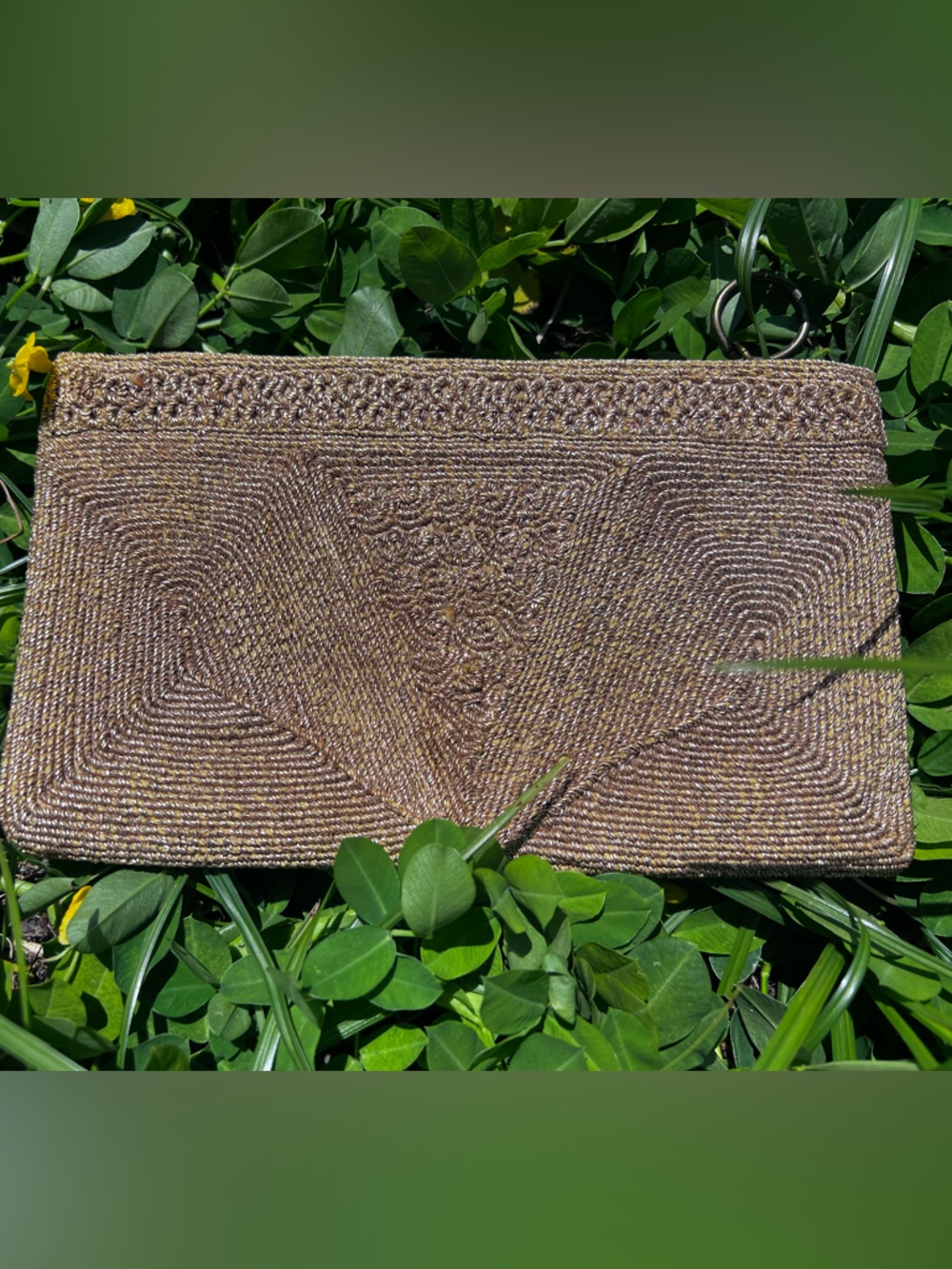 Cordé by Fedwa Vintage Woven Metallic Thread Lined Gold tone Zipper Clutch/Pouch